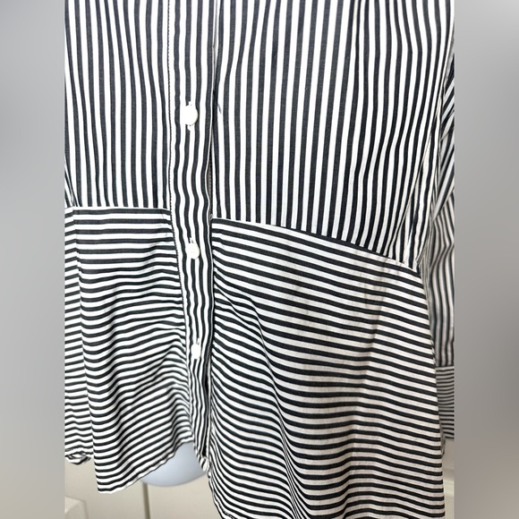 FRENCH CONNECTION Contrasting Summer Stripe Blouse Top Shirt Black White Peplum - Picture 7 of 11